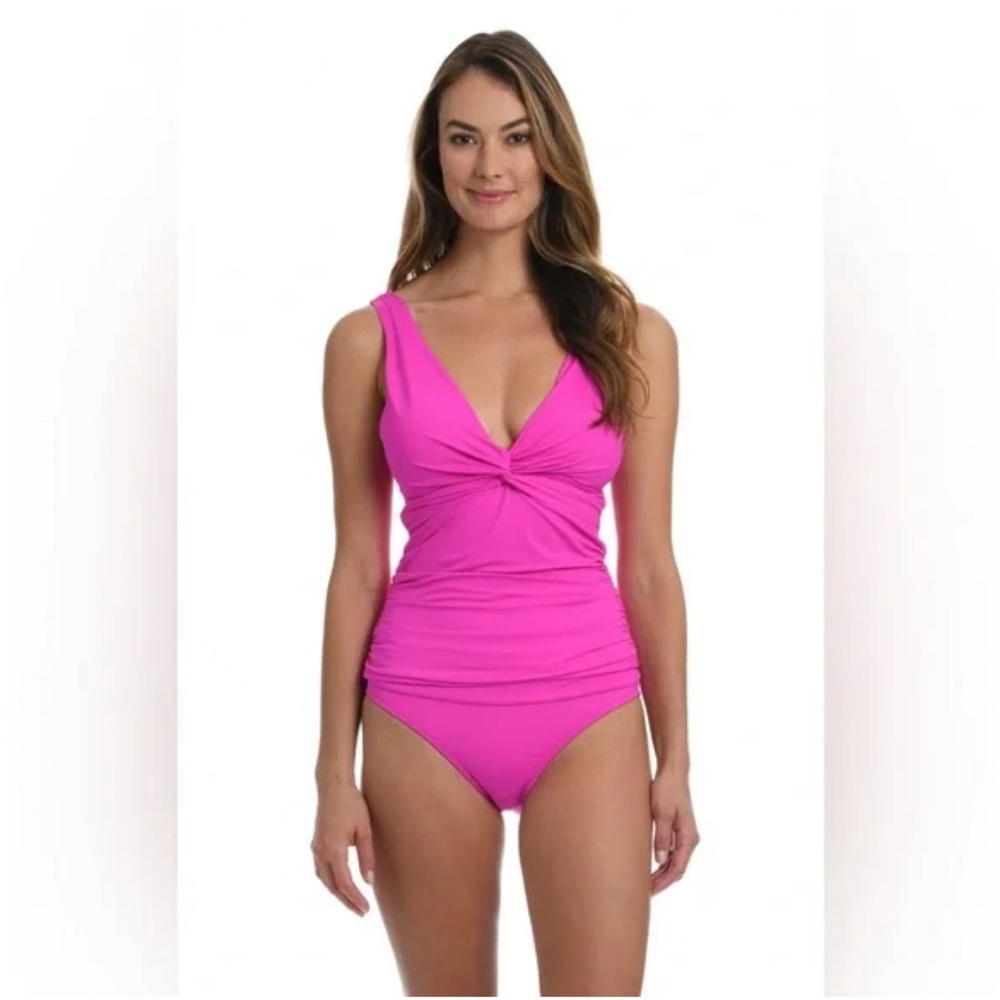 New La Blanca Goddess Twist Tie Back Tankini Top Orchid M 10 $98!!